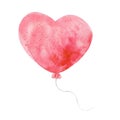 Watercolor Valentine's day balloon. Pink balloon heart isolated on white