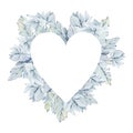 Watercolor Valentine`s day floral heart love wreath. Romantic single frame with pastel blue floral and flower. Royalty Free Stock Photo