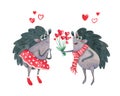 Watercolor ValentineÃ¢â¬â¢s Day greeting card with cute funny hedgehogs in love