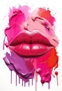 Watercolor Valentine\'s Day vector, illustration isolated on white background, lips isolated on white background