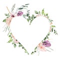 Watercolor Valentines Day floral heart frame with calla lily rose greenery leaves isolated Royalty Free Stock Photo