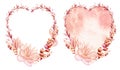 Watercolor valentines frame, wreath for wedding invitation or greeting card design