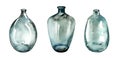 Watercolor vases. Set of three turquoise antique glass bottles. Interior decoration in modern boho style. Abstract Royalty Free Stock Photo