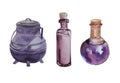 Watercolor vector autumn flasks and bowler set