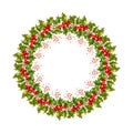 Watercolor vector Christmas wreath with green branches and red berries. Royalty Free Stock Photo