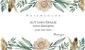 Watercolor vector Floral frame for decoration, spring, summer, background with blossom roses. Royalty Free Stock Photo