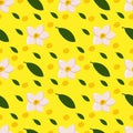 watercolor vector floral pattern. Summer bright floral pattern, a simple naive painting, flowers, yellow, pink. greeting card Royalty Free Stock Photo