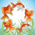 Watercolor vector frame with hand drawn goldfishes Royalty Free Stock Photo