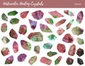 Watercolor, vector gemstones, healing crystals