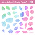 Watercolor, vector gemstones, healing crystals