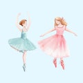 Watercolor vector retro cute dancing girls ballet nutcracker ballerina clip art isolated illustrations Royalty Free Stock Photo