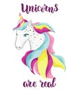Watercolor vector hand drawn unicorn and lettering