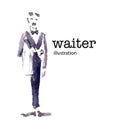 Watercolor vector illustration of waiter
