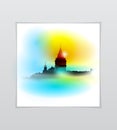 Watercolor vector of Istanbul, flawless sunset. Galata Tower is a symbol of the old city