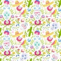 Watercolor vector mexican style pattern