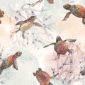 Watercolor vector rainbow small baby turtles colourful seamless pattern Royalty Free Stock Photo