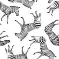 Watercolor vector seamless patterns with safari animals. Cute african zebra.