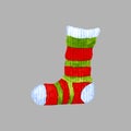 Watercolor vector tracing christmas sock in multicolored stripes. Gift sock, warm sock