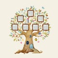 Watercolor vector tree house with frames