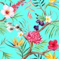 Watercolor vector tropical floral pattern