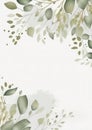 Watercolor vector wedding invitation card template design with green eucalyptus leaves