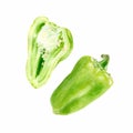 Watercolor vegetable bell pepper closeup isolated on white background. Slice of paprika.