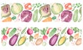 Watercolor Vegetable seamless borders Clipart, Kitchen Healthy Food frame illustration, pepper, Cabbage, cucumber, Organic food,