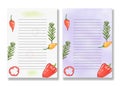Watercolor vegetable template for writing recipes. Outlined blank note sheet template. Blank page with pepper for menu