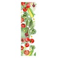 Watercolor vegetables border with corn, tomatoes, radishes, cabbage. Hand painted vegetarian banner for eco food menu