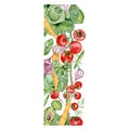 Watercolor vegetables border with tomato, cabbage, onion, carrot, radish. Hand painted vegetarian banner for eco food