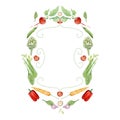 Watercolor vegetables frame border with bell pepper, onion, radish, carrot, tomato. Hand painted vegetarian banner for eco food