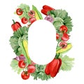 Watercolor vegetables frame border with cabbage, tomato, onion, bell pepper. Hand painted vegetarian banner for eco food menu