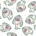 Watercolor vegetables seamless pattern of fresh artichoke veggies . Fabric vegetarian nature green background Royalty Free Stock Photo