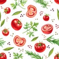 Watercolor vegetables seamless pattern with tomatoes and herbs Royalty Free Stock Photo