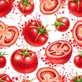 Watercolor vegetables seamless pattern with tomatoes and splashes Royalty Free Stock Photo