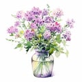 Watercolor Verbena Bouquet In Vase Royalty Free Stock Photo