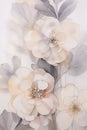 Watercolor vertical floral painting in neutral tones. Flowers in grey and beige colors. Botanical wall art Royalty Free Stock Photo