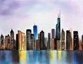 Watercolor of very cool modern city night view Royalty Free Stock Photo