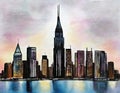 Watercolor of very cool modern city night view Royalty Free Stock Photo