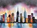 Watercolor of very cool modern city night view Royalty Free Stock Photo