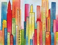 Watercolor of Vibrant urban in