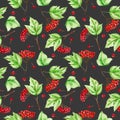 Watercolor viburnum branches seamless pattern