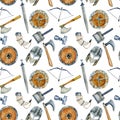 Watercolor viking weapon seamless pattern Royalty Free Stock Photo