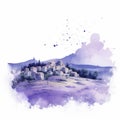 Watercolor Village Print Illustration: Light Black And Violet Landscape