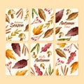 Watercolor vintage autumn leaves seamless pattern background. Royalty Free Stock Photo