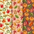 Watercolor vintage autumn leaves seamless pattern background. Royalty Free Stock Photo