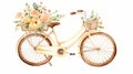 Watercolor vintage bicycle with flowers. Hand painted illustration isolated on white background Generative AI Royalty Free Stock Photo