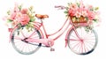 Watercolor vintage bicycle with flowers. Hand painted illustration isolated on white background Generative AI Royalty Free Stock Photo