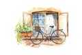 Watercolor vintage bicycle under window. Vector illustration design Royalty Free Stock Photo