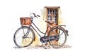 Watercolor vintage bicycle under window. Vector illustration design Royalty Free Stock Photo